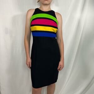 Vintage 90s LSA by Linda Segal Black Color-Block Knee-Length Dress